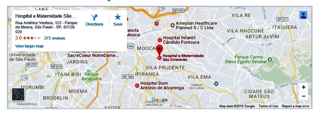 Contato/Localização Endereço: HOSPITAL E MATERNIDADE SÃO CRISTÓVÃO: Rua Américo Ventura, 123