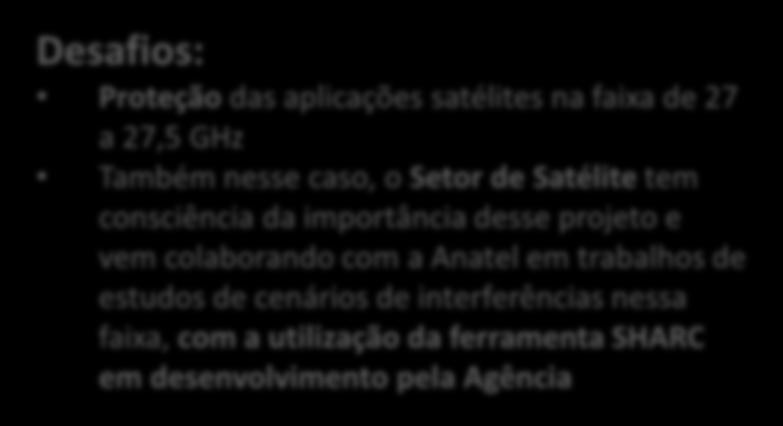 Faixa de 26 GHz Fatos: A Conferência Mundial de Radiocomunicações de 2015 identificou várias faixas de frequências pra estudos de utilização para o IMT.