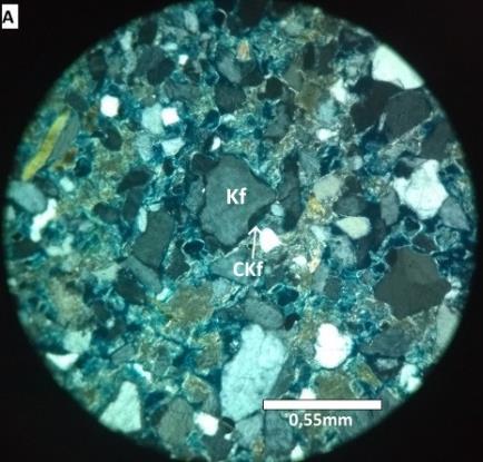 sobre os grãos de feldspatos potássicos (SILVA I.T. 2014) e se caracteriza por não apresentar continuidade óptica com os grãos dentríticos (BATEZELLI A. et al., 2005).