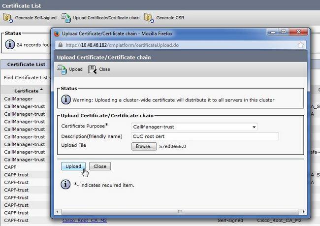 Note: O serviço do CallManager da Cisco precisa de ser reiniciado depois que o certificado é transferido arquivos pela rede para que o certificado tome o efeito. 3.