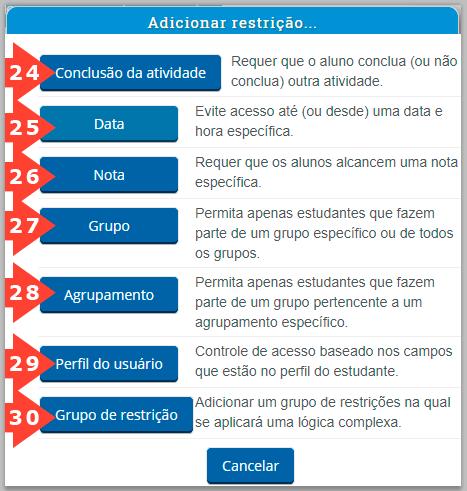 Figura 15 Alternativas para Adicionar restrição na atividade JClic Logo que os alunos realizam a atividade JClic proposta, o tutor consegue visualizar os