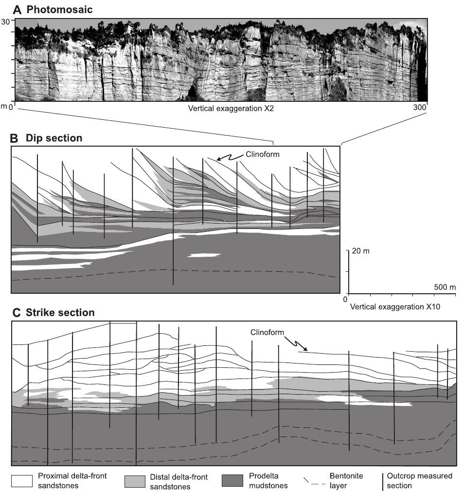 FIG. 42. Outcrop example of complex internal architecture in the Cenomanian (Upper Cretaceous) tide influenced river delta of the Frewens Al