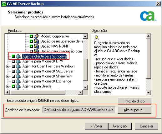 Implantar o servidor do CA ARCserve Backup no cluster NEC Caixa de diálogo Selecionar produtos Se estiver instalando um servidor principal, você deverá instalar a opção de gerenciamento central no