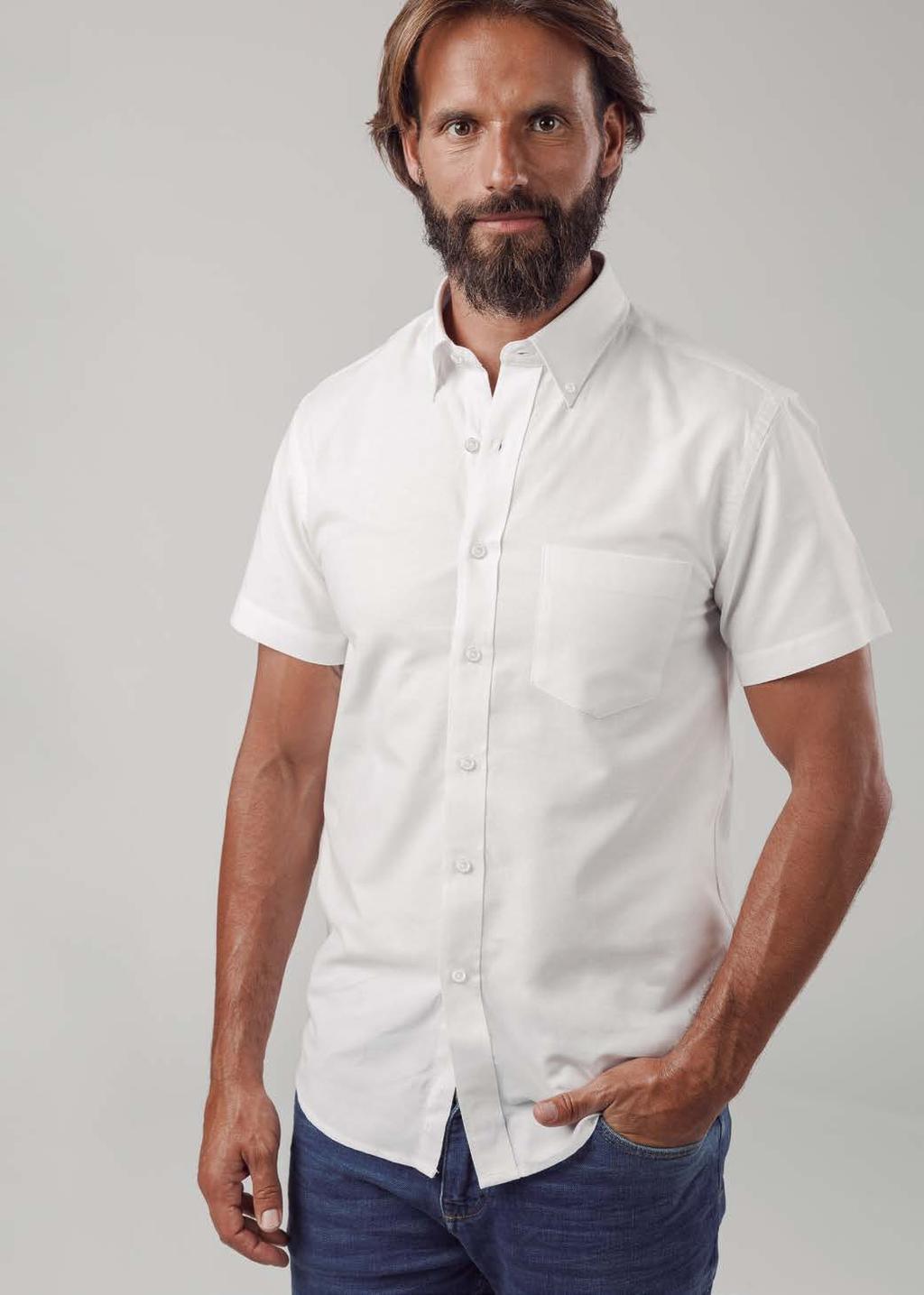 ONDON camisa oxford para homem 130 g/m 2 Branco zul Céu 70% algodão 30% poliéster Manga curta Bolso do lado esquerdo Colarinho