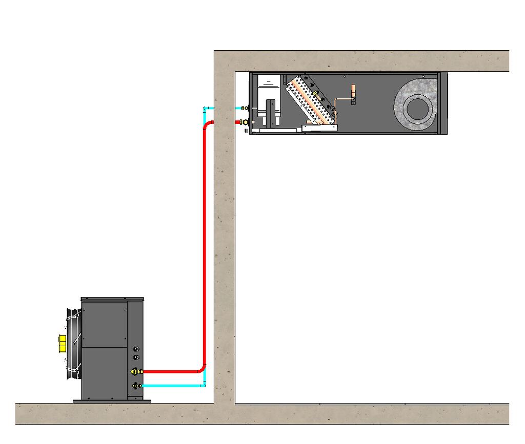 CONFIGURAÇÃO DE MONTAGEM (H) - Evaporador montado na Horizontal, (V) - Evaporador montado na Vertical e Free - Cooling Configuração Horizontal - (H) O equipamento e montado sobre o forro ou entre o