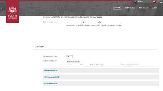 Para utilizar esse formato, é importante que todas as atividades avaliativas estejam inseridas na área do Plano de