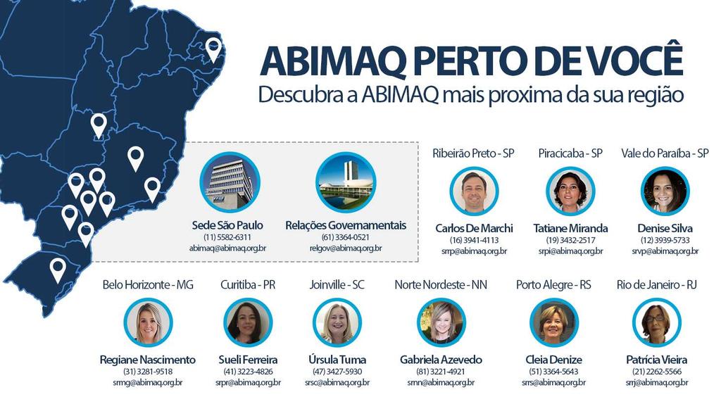 A ABIMAQ está presente em várias localidades, permitindo uma atuação integrada em todo país e uma maior