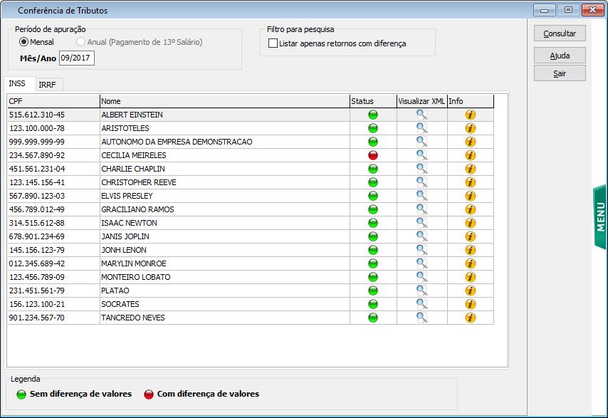 Ao clicar em Consultar irá listando os trabalhadores conforme os retornos dos arquivos vão acontecendo, inclusive ao longo do mês, no caso das rescisões.