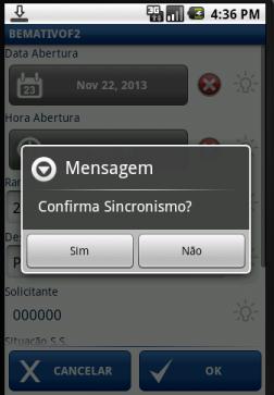 Será apresentada a tela para confirmar se deseja realizar sincronismo com o center.umov.