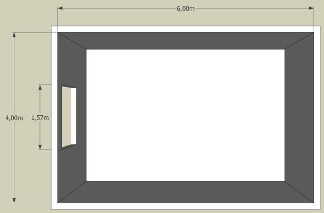 45 de 0,88 (cor branca), a parede com refletância de 0,65 (cor amarelo claro) e por último, o piso com refletância média de 0,3, ao considerar a presença do mobiliário.