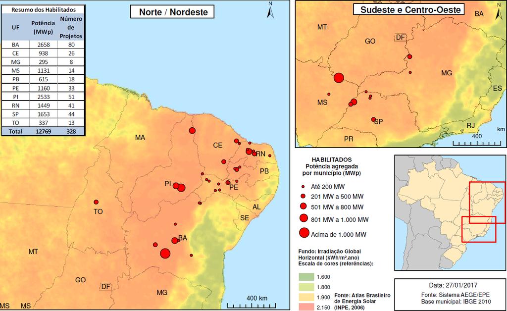 Localização dos projetos Base: