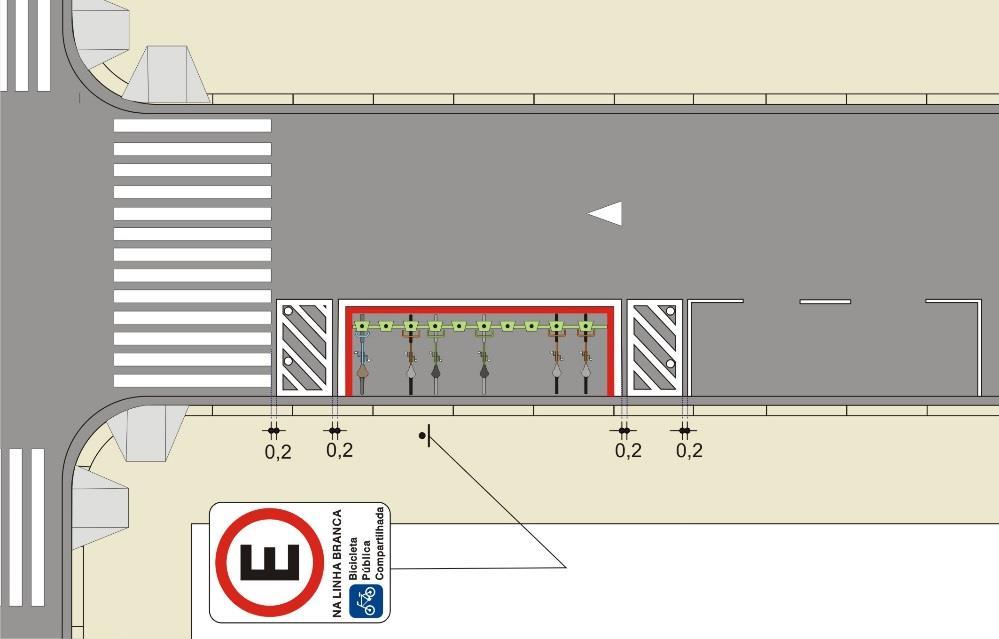 1 Em áreas com demanda de estacionamento, as vagas devem ser demarcadas, com a área de proteção de estacionamento, de ambos os lados, Figura