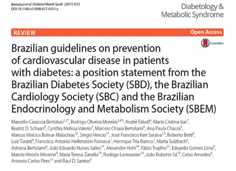 Manejo da dislipidemia em pacientes com diabetes Resumo executivo da diretriz brasileira para a prevenção de doença cardiovascular no diabetes mellitus Em 2017, a Sociedade Brasileira de Diabetes