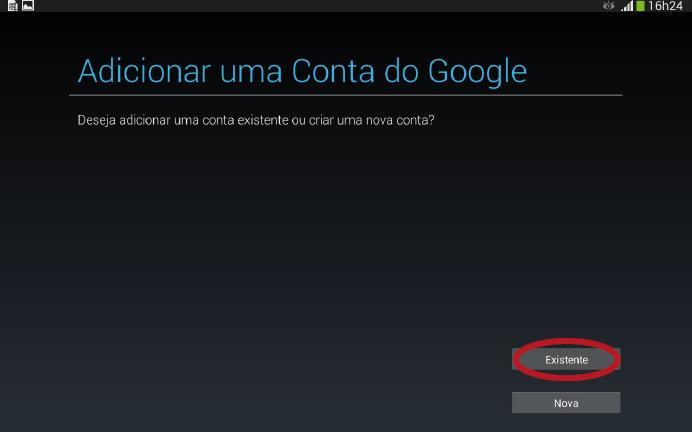 6.3. Clique no botão Existente. Caso não tenha uma conta do Gmail, clique em Nova (Figura 54).