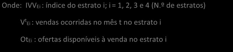 METODOLOGIA DE CÁLCULO IVVEi = V t Ei O t Ei Onde: IVVEi : índice do estrato i; i = 1, 2, 3 e 4 (N.