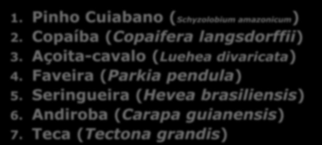 ESPÉCIES FLORESTAIS 1. Pinho Cuiabano (Schyzolobium amazonicum) 2. Copaíba (Copaifera langsdorffii) 3.