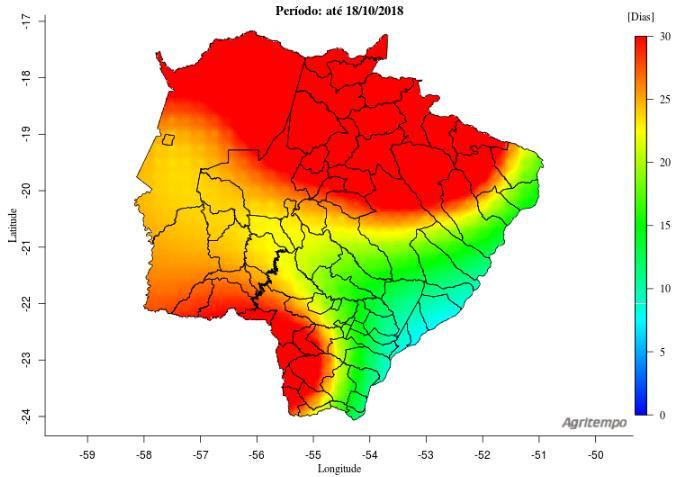 Estiagem Agrícola Na Figura 2, de acordo com o modelo Agritempo (Sistema de Monitoramento Agro Meteorológico), considerando até a data de 18/10/18, as regiões representadas pela coloração verde se