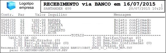 8) Ao finalizar a integração, o sistema exibirá um relatório com a confirmação do registro dos boletos da Remessa. Recomendamos gerar um pdf desse relatório e salvar em um local de sua preferência.