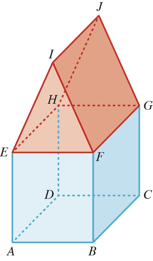 Na figura está representado um sólido constituído por o paralelepípedo [ABCDEFGH] e o prisma triangular reto [EFGHIJ].