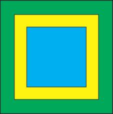 b) Ao ser colocada sobre a folha verde, a folha amarela esconde uma área verde igual à sua própria área.