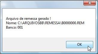 Temos então que acessar o menu Remessa > Gera arquivo, selecionar