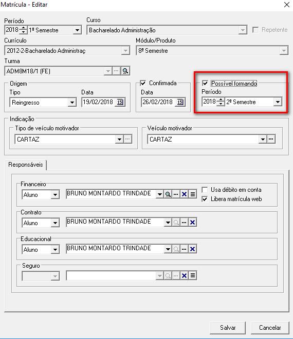 No grupo Possível formando deve ser informado no ato da matrícula ou em uma edição. Na rotina ACD_RelEnade.