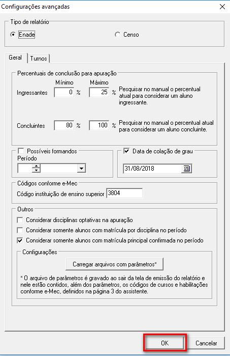 Aba Turnos Clicar na aba turno, para configurar os demais parâmetros.