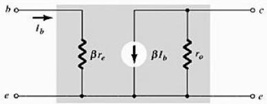 v = V o = β I b R L = R L V i β I b r e r e O sinal negativo indica que as tensões de entrada e saída estão defasadas de 180.
