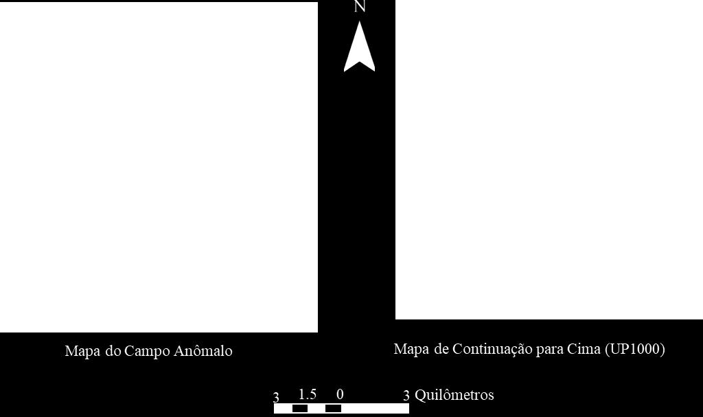 O mapa foi gerado aumentando a altura de voo do aerolevantamento para 1000m, possibilitando, assim, a aquisição dos dados em porções mais profundas, ao se retirar as interferências mais superficiais.