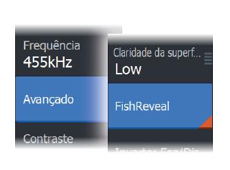 FishReveal Quando a opção Ver está definida como Para baixo, selecione FishReveal no menu avançado para apresentar os arcos de peixe na imagem do DownScan.