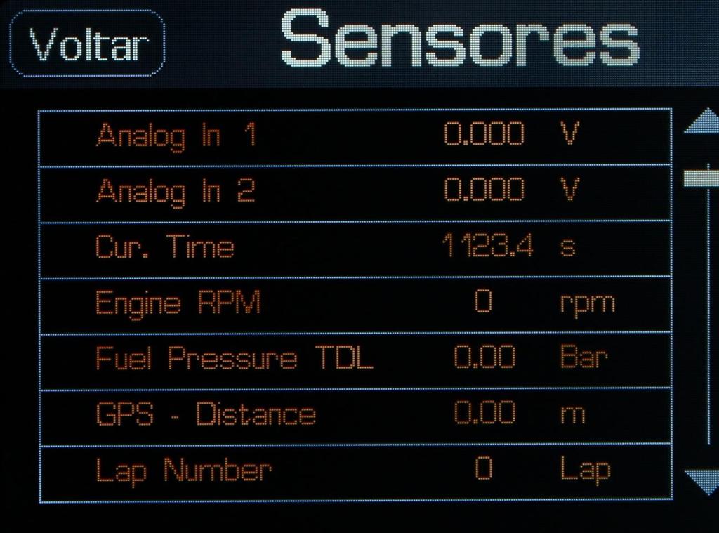 6.3 Exibir Sensores Nesta tabela são exibidos em laranja os canais disponíveis sensores.