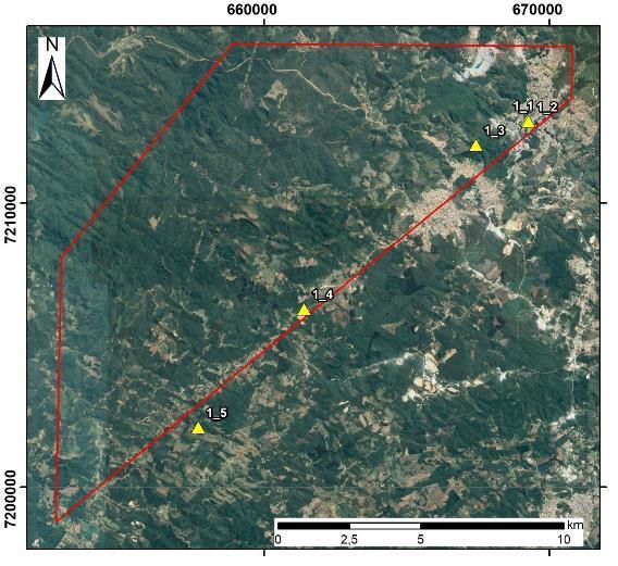 Figura 3: Localização de afloramentos na região do Betara Os afloramentos na região de São Luiz do Purunã (Figura 4) foram selecionados para melhor complementar a aquisição de informações.