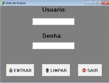 Após o carregamento é aberto uma tela de login para que o usuário possa ser identificado e autorizar o acesso do operador (Figura 2). Figura 2 - Tela de acesso.