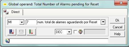 Nesta janela configuramos a MI, para mostrar a quantidade de alarmes ativos.