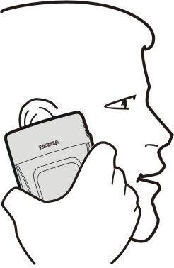A imagem mostra a utilização normal do dispositivo, junto do ouvido, para chamadas de voz.