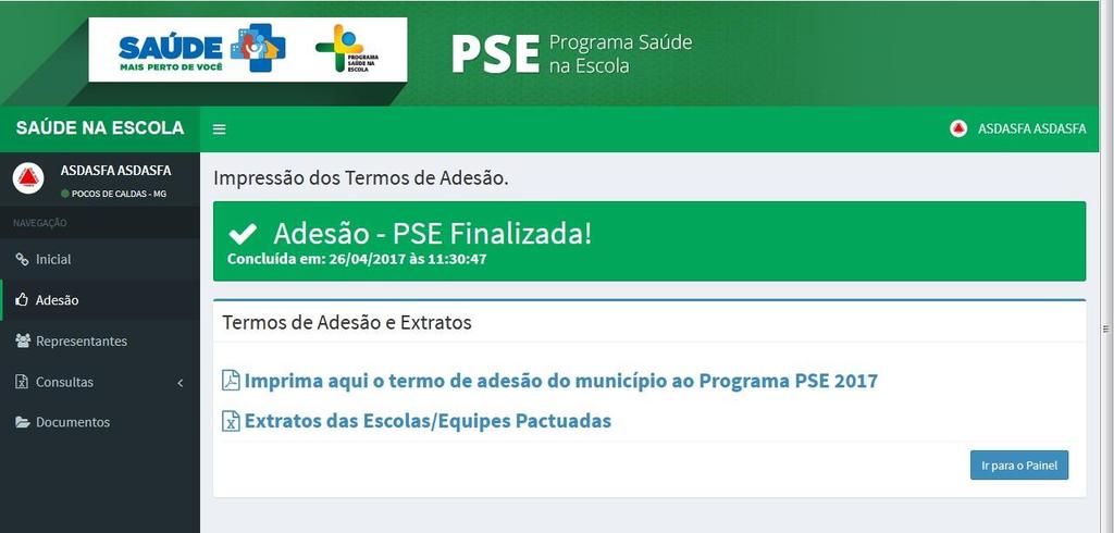 Na tela seguinte você deverá baixar o Termo de Compromisso Municipal para impressão, assinatura dos