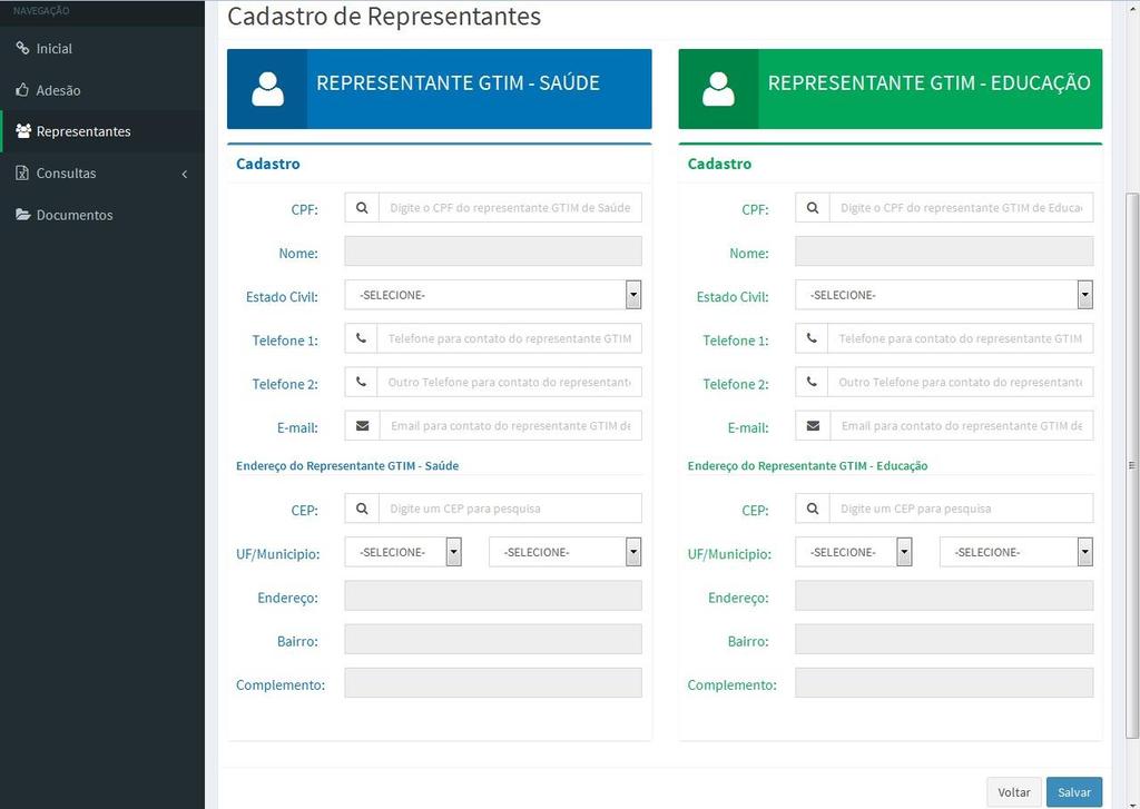 Para iniciar o processo de adesão ao ciclo 2017 do PSE, clique em CADASTRO DE REPRESENTANTES: A seguir, preencha os dados dos