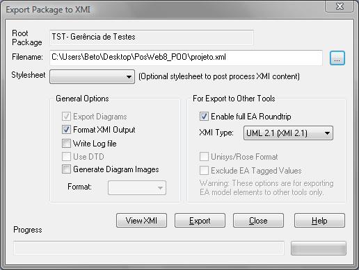 34 Figura 4 Diálogo de exportação do arquivo XMI de um projeto modelado no EA 2.7.