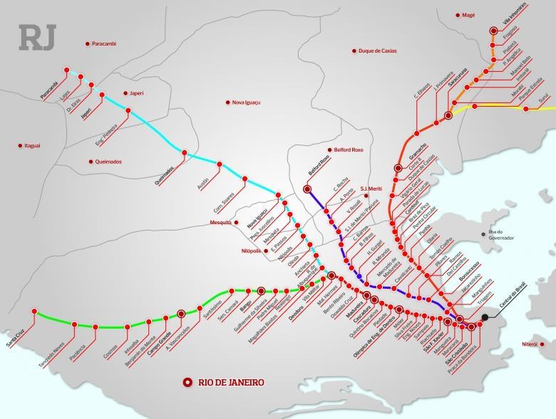 SuperVia Malha ferroviária com 270 km; 102 estações em