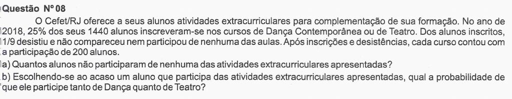 a) Não participaram de nenhuma atividade etracurricular os alunos que não se inscreveram e os alunos que se inscreveram, mas não compareceram.