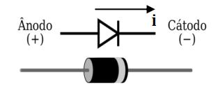 37 (polarização direta). Por outro lado, uma corrente elétrica (i) no sentido ânodo para cátodo será estabelecida, segundo o sentido convencional da corrente elétrica.