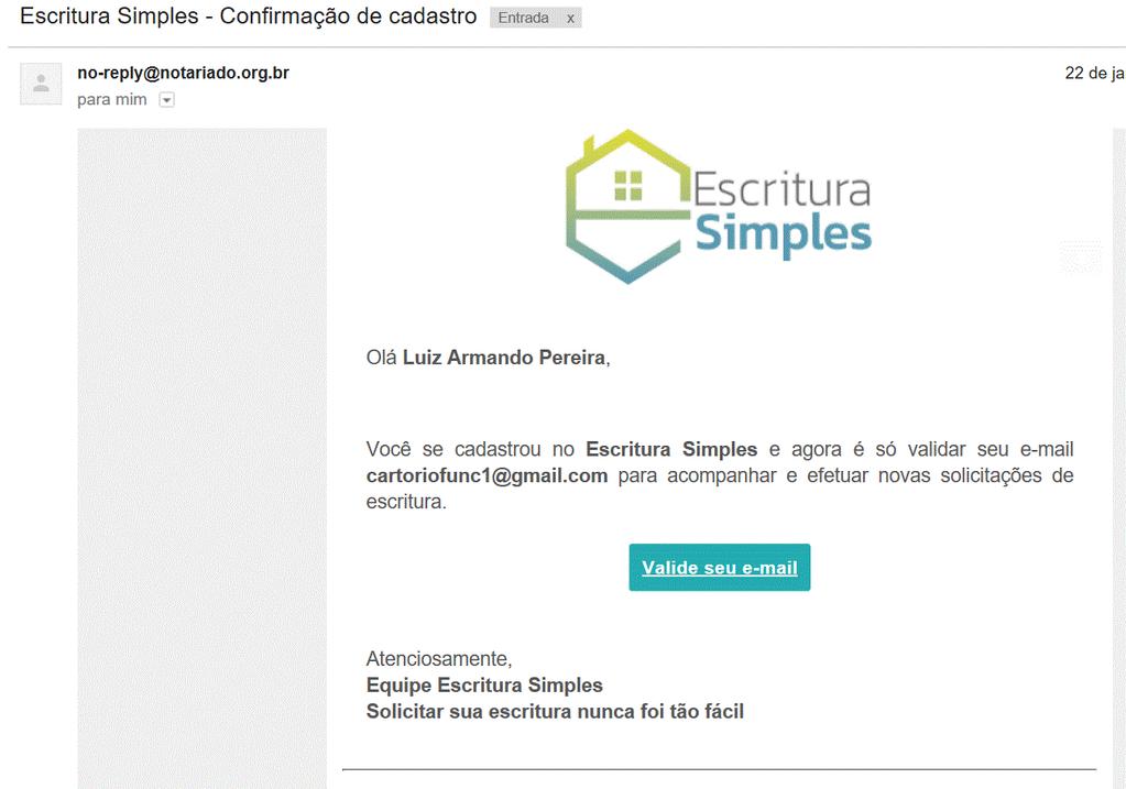 7. O novo usuário receberá um e-mail para confirmação do cadastro