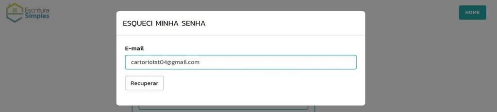 3. Informar o e-mail do tabelionato de notas, cadastrado no sistema CENSEC, e clicar em Recuperar. Obs.