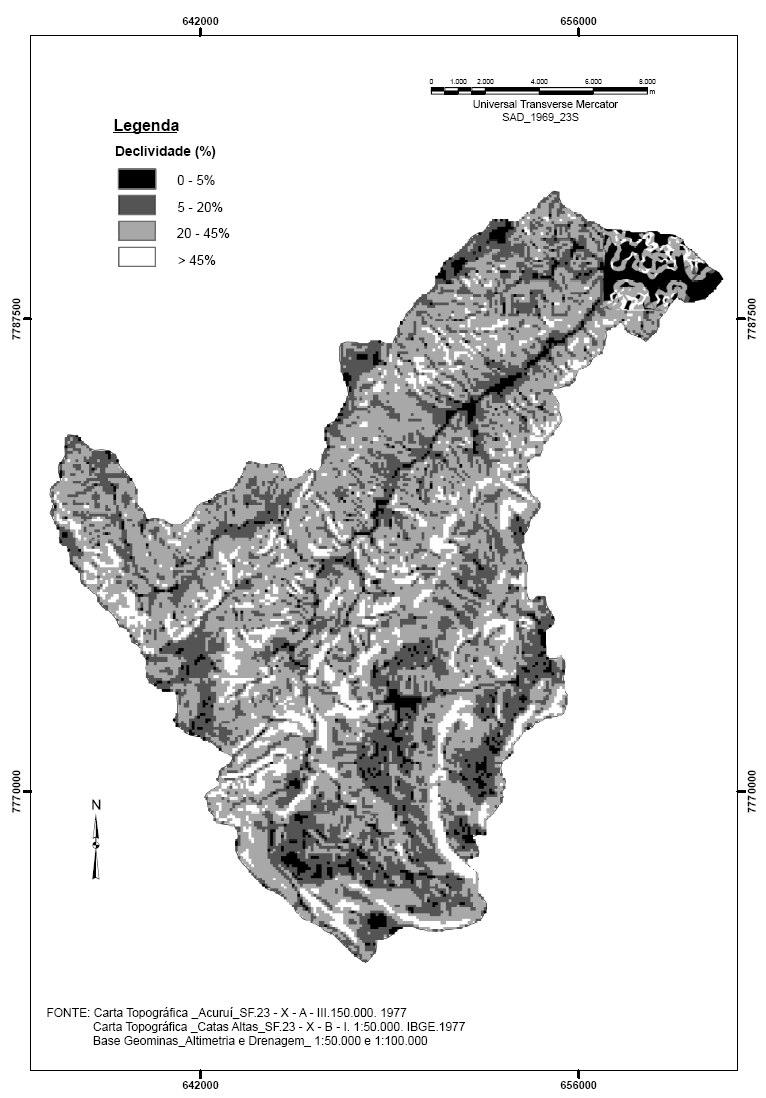 Figura 3 Mapa de declividade da Bacia do Rio Conceição (Figuras 2, 3 e 4).