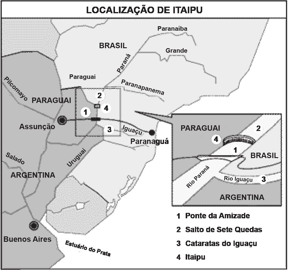 (G070115F5) Observe o mapa e a imagem abaixo. Usina de Itaipu Disponível em: <http://goo.gl/vw8hsa>. Acesso em: 20 maio 2016.