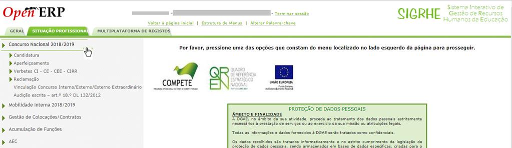 6 Conjunto de informações genéricas, notícias e serviços disponibilizados pela DGAE. 7 Breve descrição de cada módulo. Variam consoante as permissões do utilizador. 2.