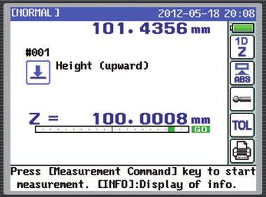 001 Exatidão a 20 C* 1 : (1,1+0,6L/0)μm L = Comprimento de Medição (mm) Repetibilidade (2 )* 1 : Plano: 0,4μm, Furo: 0,μm Perpendicularidade* 2 : 5μm (após compensação)