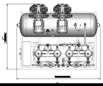 Dados técnicos Modelo Airmed Configuração Vazão Nominal [Nm3/h] Potência Volume reservatório Dados Técnicos Dimensões (Base/Skid Fechado) kw L C [mm] L [mm] A [mm] B-OF-20D-220M 20 2,2 275 2085 1935