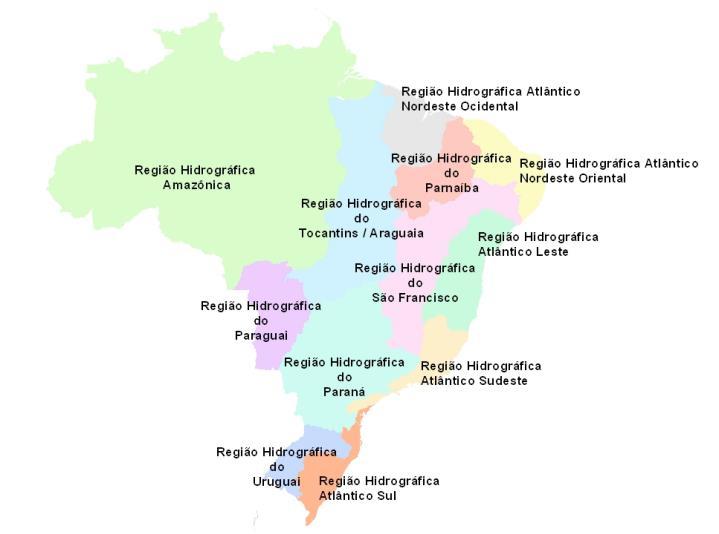 Figura 1 -Regiões Hidrográficas Brasileiras Fonte: ANA, 2003 A Região Hidrográfica Amazônica representa cerca de 40% do território brasileiro e possui mais de 60% de toda a disponibilidade hídrica do