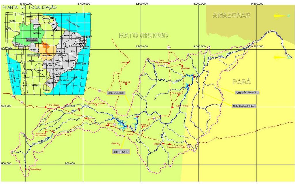 Figura 3 - Bacia Hidrográfica do rio Teles Pires, com a